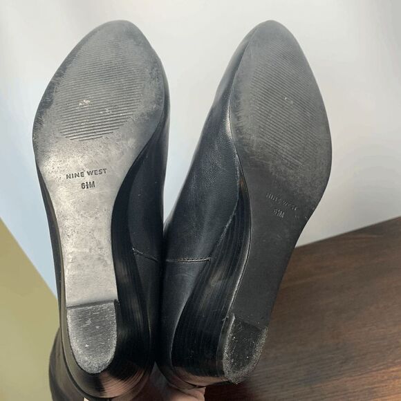 Nine West Leather Almond Toe Zipper Closure Wedge Heeled Boots Black Size 6.5 - Picture 7 of 15